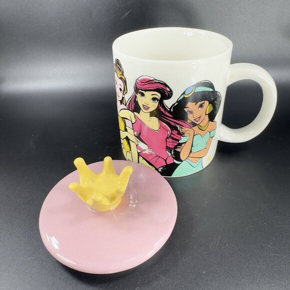 Disney Princess Ceramic Coffee Mug Cup With Crown Lid 18oz Mug Cup Multicolor - Picture 9 of 16